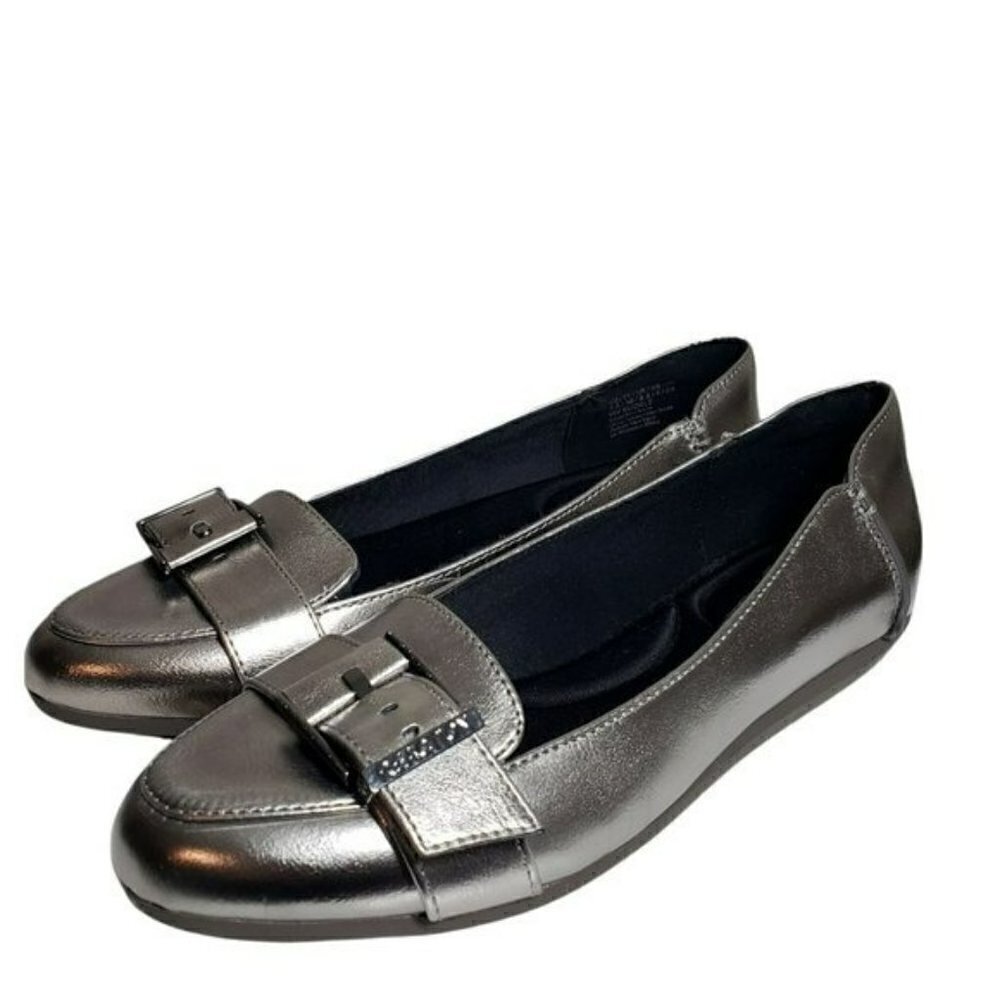 Kenneth Cole Reaction Womens Buckle Metallic Closed Toe Slip On Flat Loafers 7.5